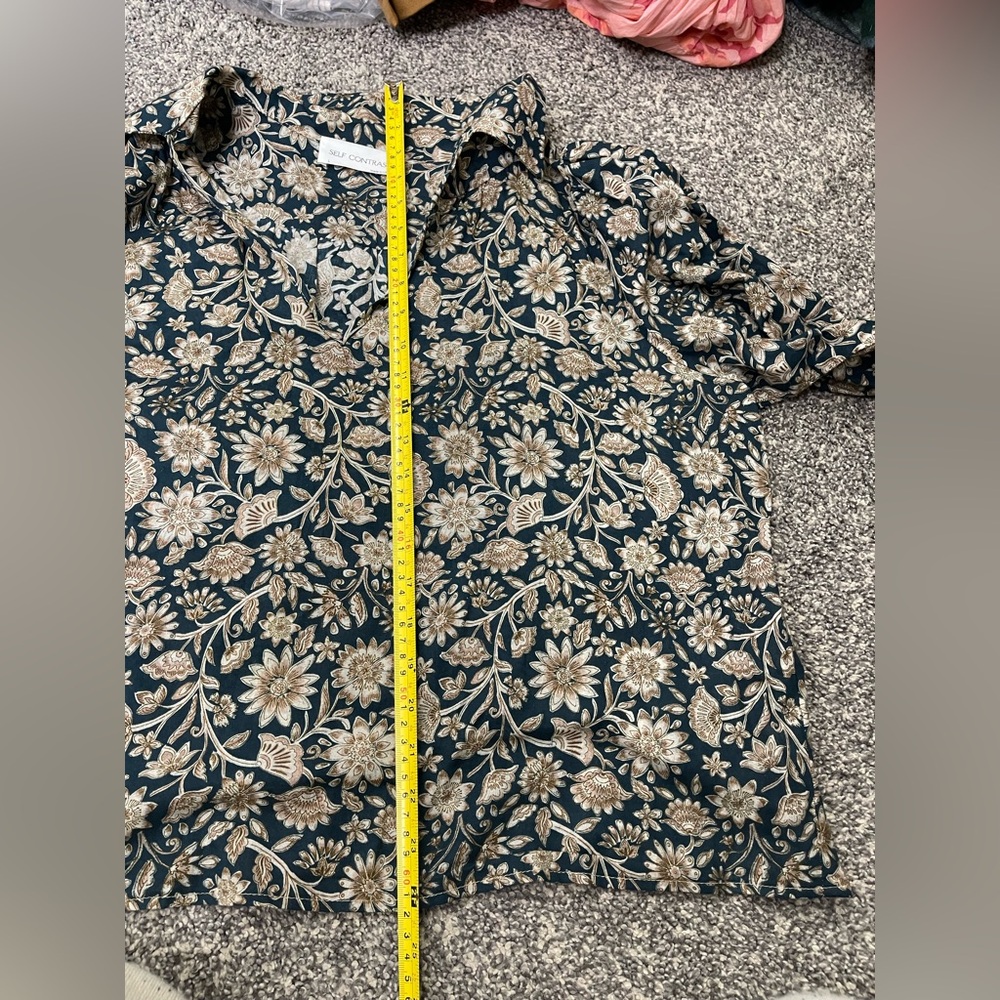 Self Contrast Anthropologie NWOT Made in USA boho Floral Paisley cotton Blouse L - Picture 10 of 11